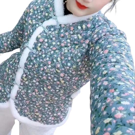 Γυναικείο Χειμωνιάτικο Βαμβακερό Παλτό με Φλοράλ Μοτίβο Αμάνικο Κινέζικο Εθνικό Στυλ Χρωματικός Συνδυασμός Γεμισμένο Πάχος Βελούδινο Ζεστό Μονόκουμπο Κυρία Μεγάλο Μέγεθος Παλτό