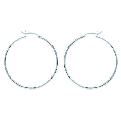 [R3634] - Silver 'Simplicity' Creole Earrings (rhodium) - 40mm 1mm