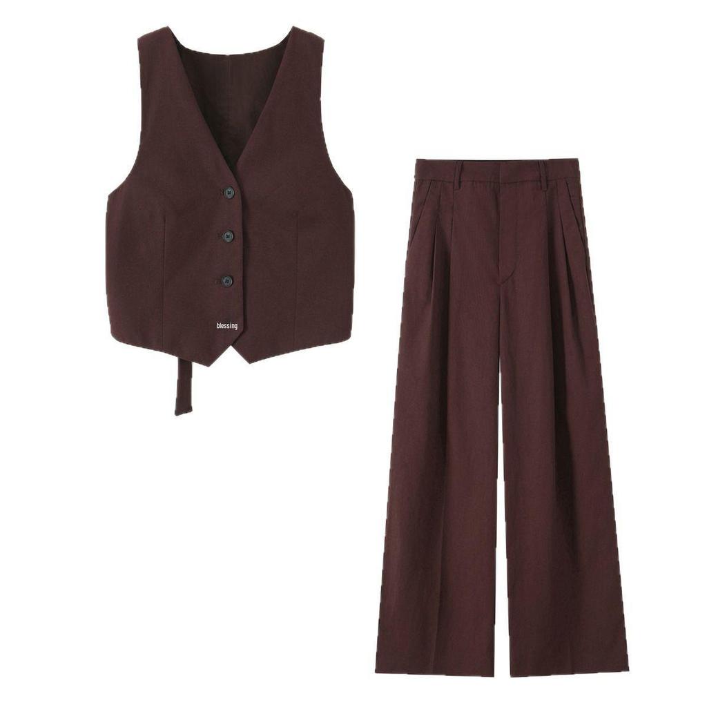 2025 Spring Women's Fashion: European-American Style Cut-Out Vest & Long Pants Set