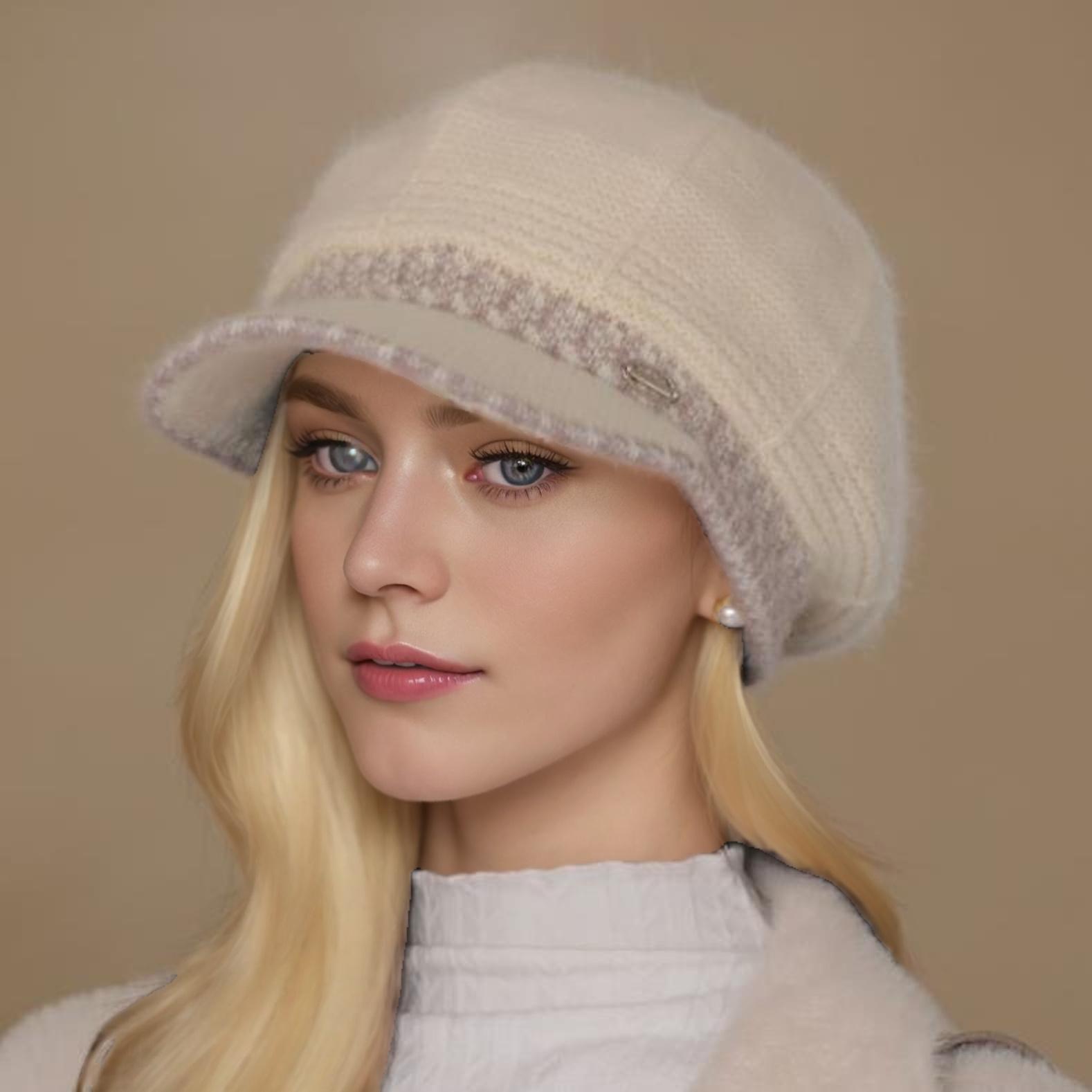 

Модная шляпа из искусственного кроличьего меха для женщин, зимний берет для женщин среднего и пожилого возраста, сезон осень-зима бежевый