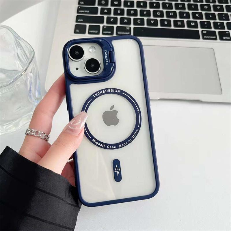 Lüks Görünmez Standı Manyetik Telefon Kılıfı iPhone 15 14 13 12 11 Pro Max Şeffaf Darbeye Dayanıklı Kapak