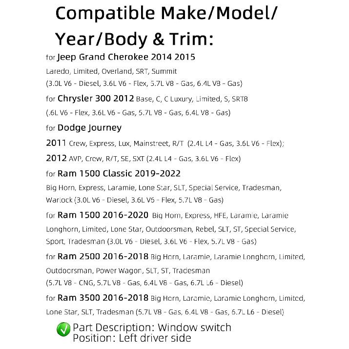 ORIGINSUN 68184803AC, 56046826AE Hauptfensterheberschalter für Jeep Grand Cherokee 2014 2015, für Dodge Journey 2011, für Chrysler 300 2012, für Ram