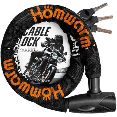 Homwarm Bike Lock Chain Lock Bike Bicycle Wire Lock 22mm X 1200mm Sturdy Set of 3 Keys (Diameter) Anti-Theft (Black)