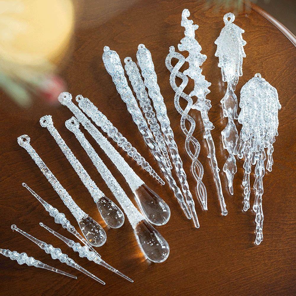 New Crystal Clear Christmas Tree Ornaments Glitter Hanging Party Holiday Decor Transparent Acrylic Icicle Decorations