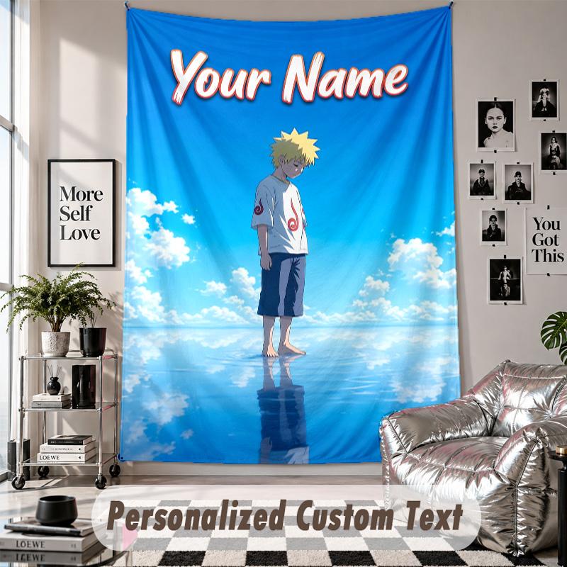 Wall Hanging Tapestry With Custom Name & Text, Naruto Decorative Tapestry For Bedroom