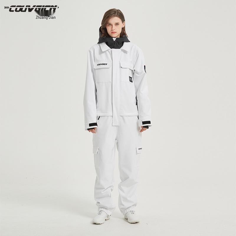 Unisex Adult Ski Suit: Windproof, Waterproof, Warm Snowboard Set for Couples L белый