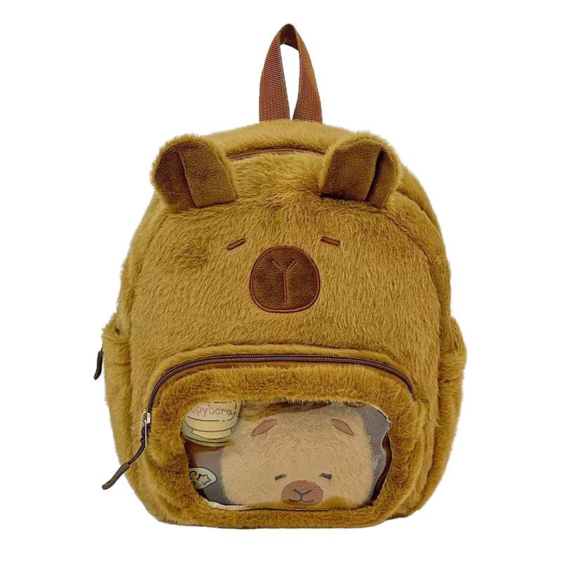 High-value Kapibala Doll Backpack Plush Doll Bag Girl Cartoon Cute Capybara Transparent Backpack