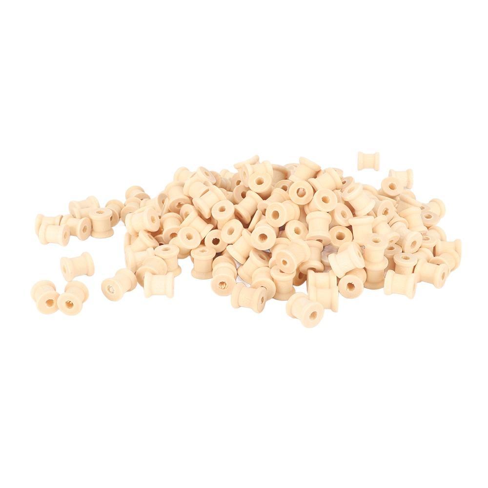 300Pcs Polished Wooden Bobbins Unfinished Barrel Shaped Spools Smooth Empty Wood Spools DIY Craft