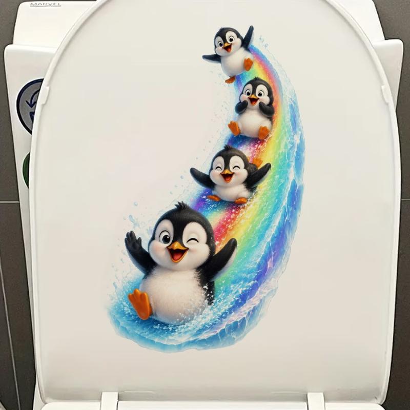 Self-Adhesive Waterproof Cute Penguin Toilet Lid Sticker 1PCS Removable Decor for Home Bathroom DIY Decoration Project