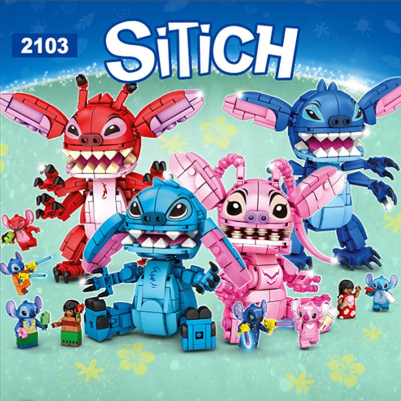 Lilo & Stitch Building Blocks Toy, Stitch Small Particle Building Bricks Set, Educational DIY Puzzle STEM Toy for Kids Boys Girls 4pcs