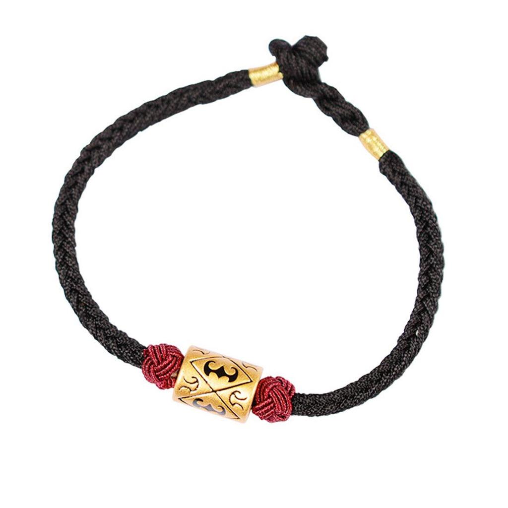 Deelfel Simple Black S999 Pure Silver Black String Braided Asian Ethnic Design Women's Bracelet, Gold, Bracelet, Chain, Bracelet, Totem, Cylinder,