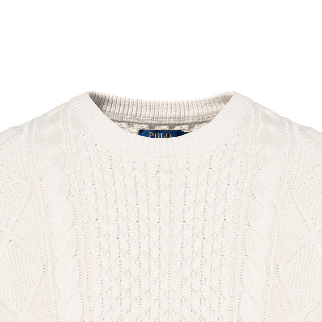 Polo Ralph Lauren SS23 Solid Color Chunky Knit Crew Neck Ribbed Hem Sweater Men Sweater White 710826253-003