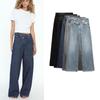 Fall and Winter New Women's Clothing All-Matching Straight Pants Double Breasted Waist of Trousers High Waist Wide Leg Denim Pants 8197232