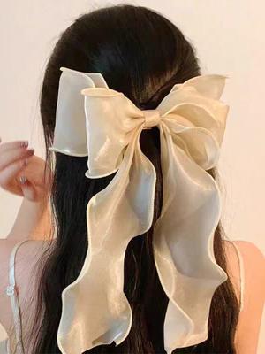 1/2Pcs Mesh Ribbon Bow With Curly Tails Spring Elegant And Gentle Hair Barrette/Clip/Accessory For Half Updo For Women, College