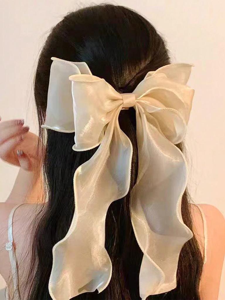 1/2Pcs Mesh Ribbon Bow With Curly Tails Spring Elegant And Gentle Hair Barrette/Clip/Accessory For Half Updo For Women, College