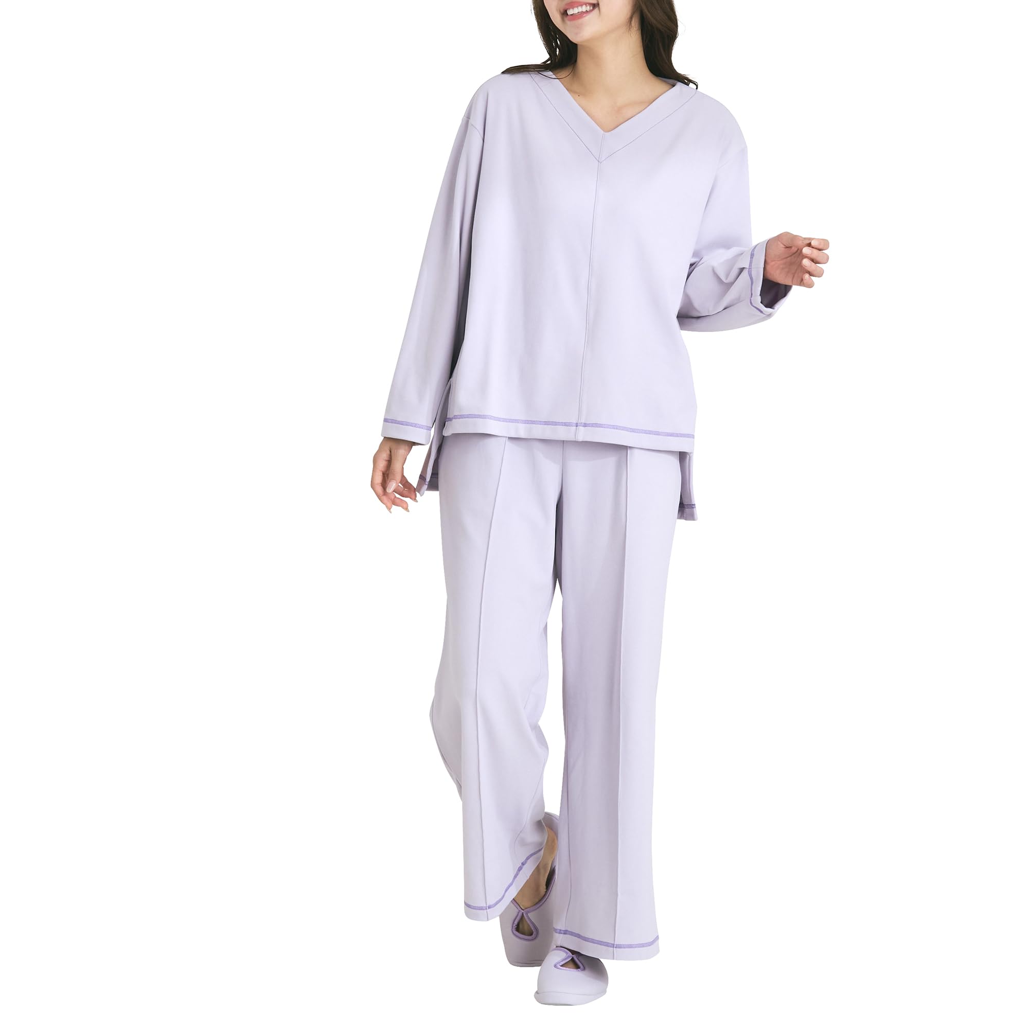 

Francfranc Stretch Sweat Light Pajama Stretchy Moisture-Wicking Loungewear, Purple, Set,