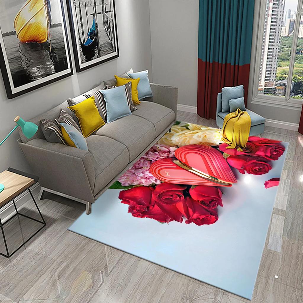 Colorful Rose Carpet Romantic Flower Mat Area Rugs Home Decor for Bathroom Entrance Non-Slip Floor Mat Living Room Bedroom Rugs