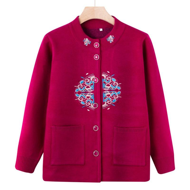 

Кардиган свитер куртка бабушка осень среднего и пожилого возраста вязаный свитер осенне-зимняя одежда женская возраст 0 одежда для мамы 4XL (recommended 130-72.5kg) розы красного