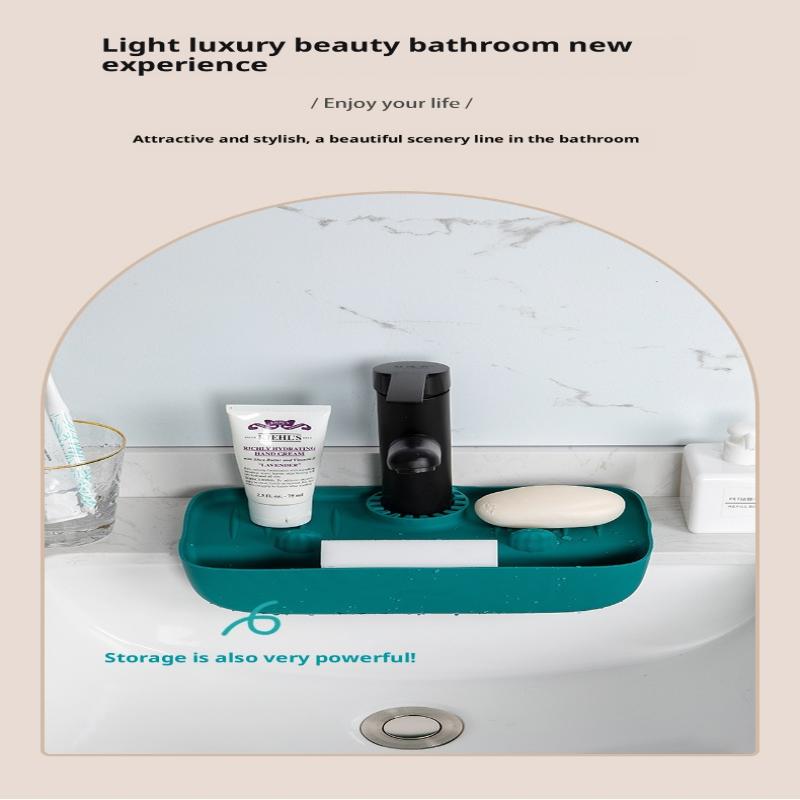 Silicone Kitchen Faucet Mat Splash Guard Sink Mat With Sponge Holder Caddy Catcher Bathroom Countertop Mat