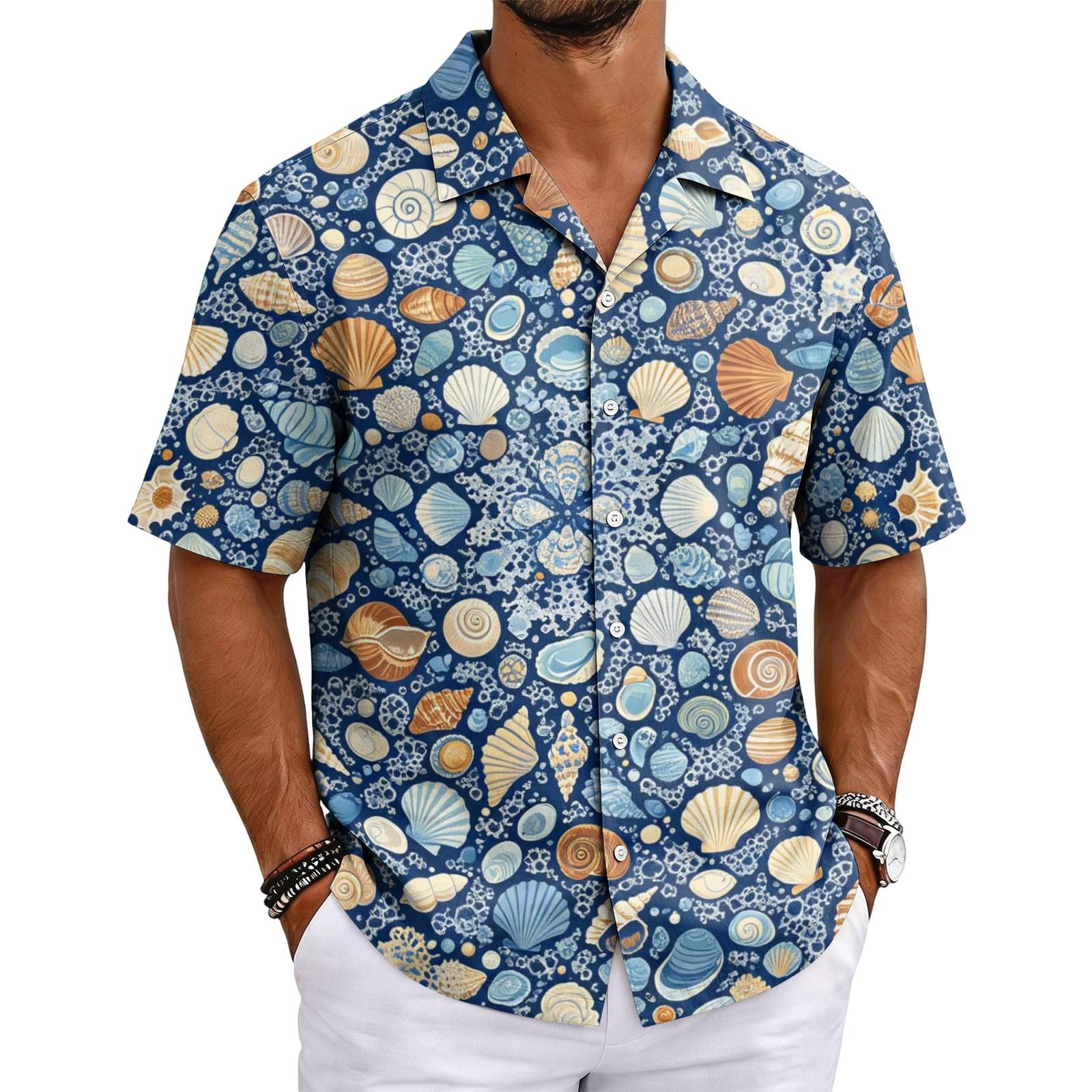Men s Hawaiian Print Cuban Collar Shirt for Summer Vacation L