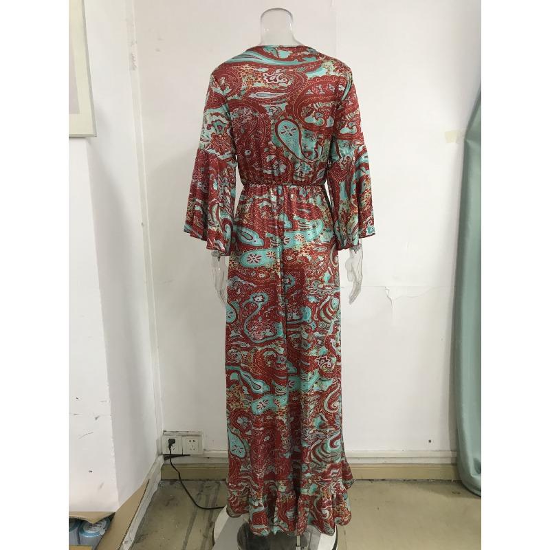 Abito Bohemian da Donna Estate Manica a Svaso Stampa Floreale Scollo a V Ampio Abiti da Donna Elegante Linea ad A Vita Alta Abito da Donna per Vacanze al Mare