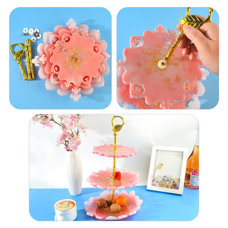Three-layer Round Epoxy Resin Mold Fruit Plate Stand with Silicone and Zinc Alloy Components