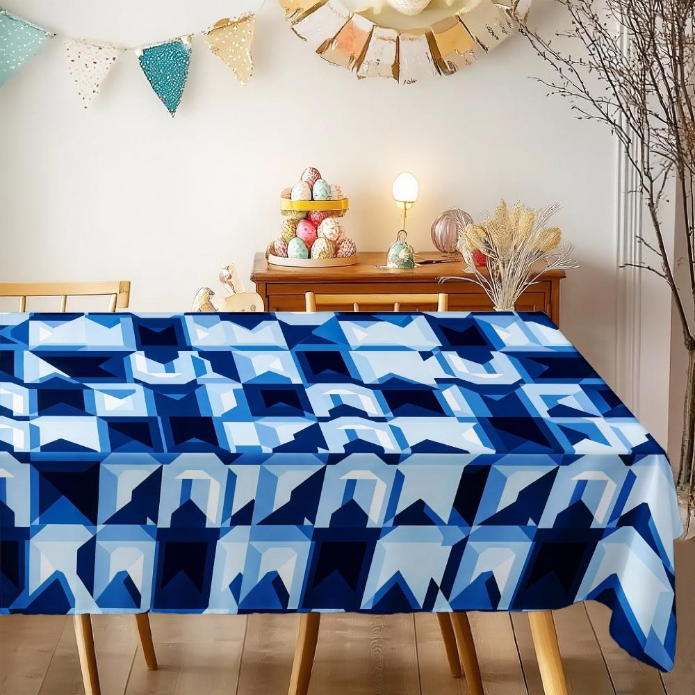 Geometric Blue Pattern Rectangle Table Cloth for Kitchen Dining Table Decor Reusable Washable Tablecloth for Indoor Outdoor