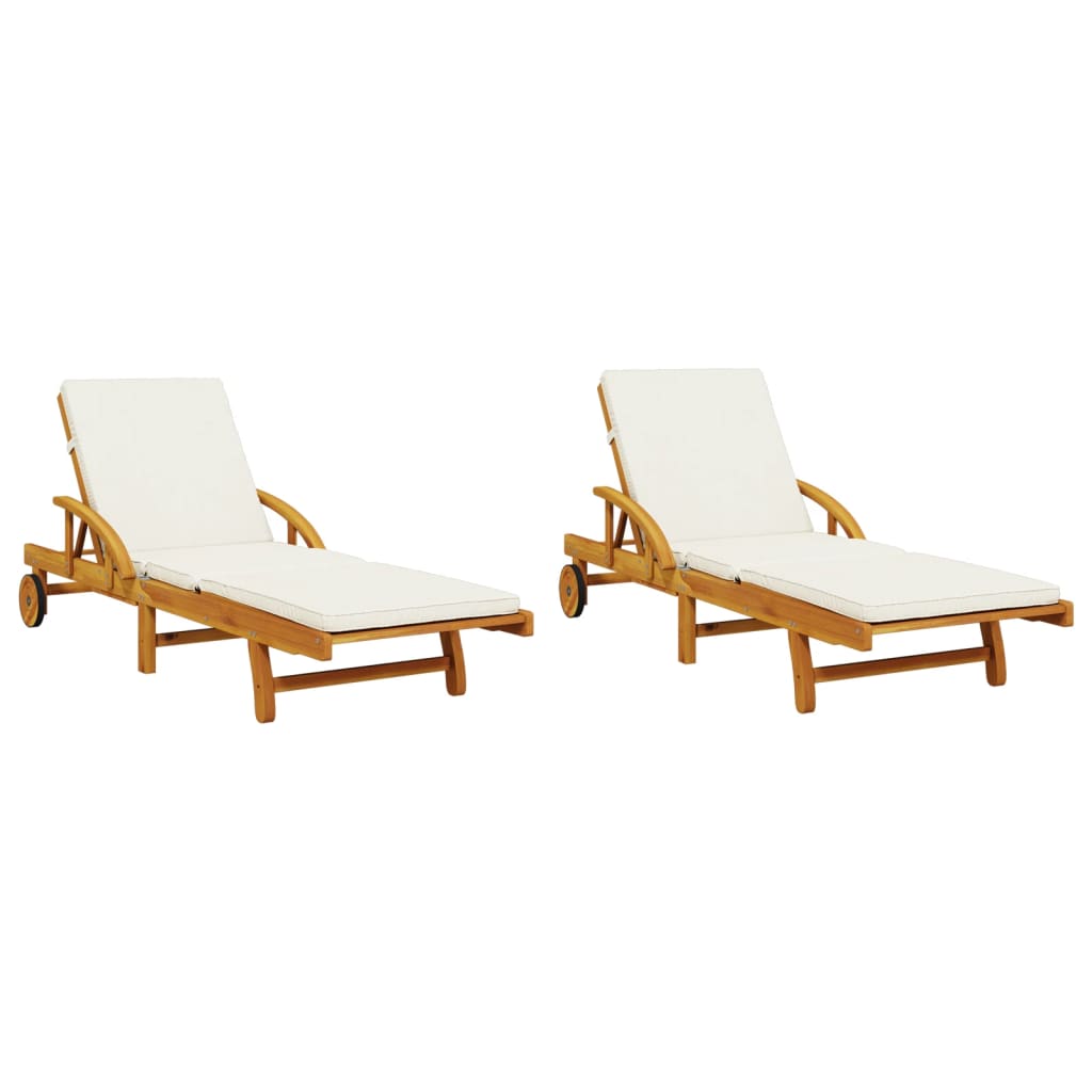 Sun Loungers With Cushions, 2 Pcs, 200X68X83 Cm, Solid Acacia Wood