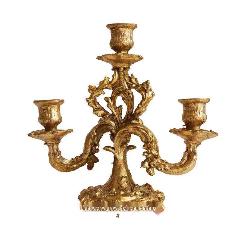 Vintage Gold Three-Arm Candlestick: Antique American