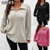 Women's Fashion Casual Solid Color Print Long Sleeve V-Neck Blouses & Shirts