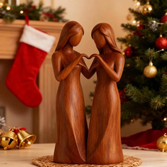 Sister Figurine Standing 2/3/4 Women Wooden Sculpture Friendship Gifts for Best Friends Women Desktop Ornament for Living Room Bedroom Office Table