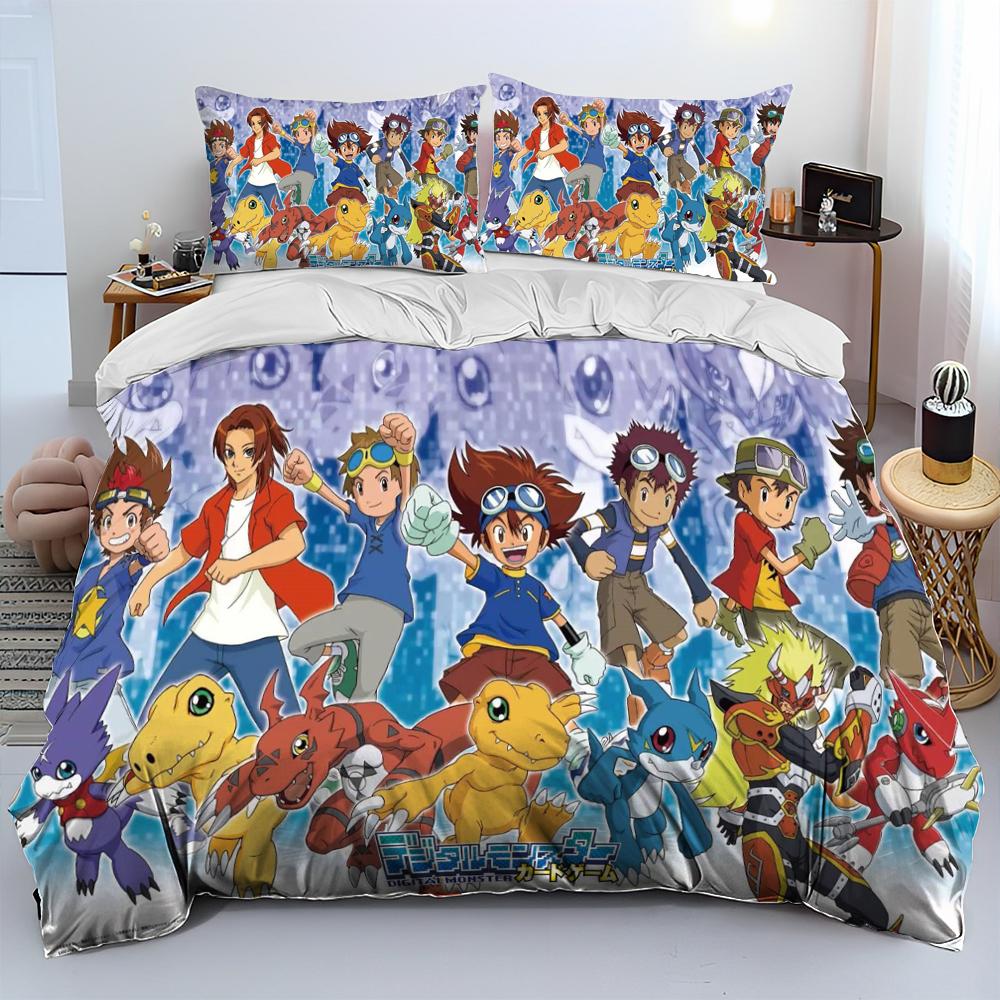 Digimon Adventure Monster Cartoon Comforter Bedding Set,Duvet Cover Bed Set Quilt Cover Pillowcase,king Queen Size Bedding Set
