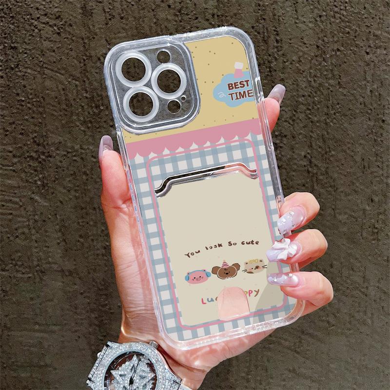 Card Slot Holder Silicone Wallet Pocket Case For Xiaomi Redmi Note 13 14 Reno 12F 13F iPhone 16 17 Samsung S23 S24 S25 Ultra Cover Clear Phone Bumper