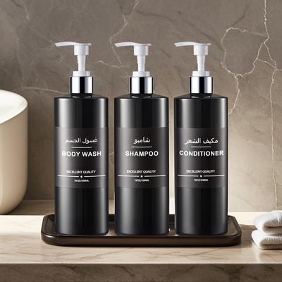 Etiketli 500ml Yeniden Kullanılabilir Pompalı Dağıtıcı Şişe Şampuan/Saç Kremi/Vücut Yıkama Jeli Tepsili Yeniden Doldurulabilir Şişe Kabı