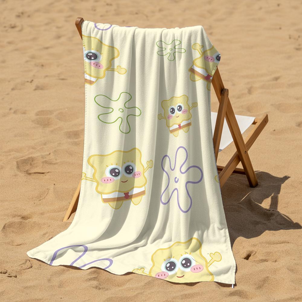 Cute Chibi S-Sponge BobS Soft Portable Travel Towel Unisex Lightweight Microfiber Oversized Sand Free Quick Dry Beach Towel