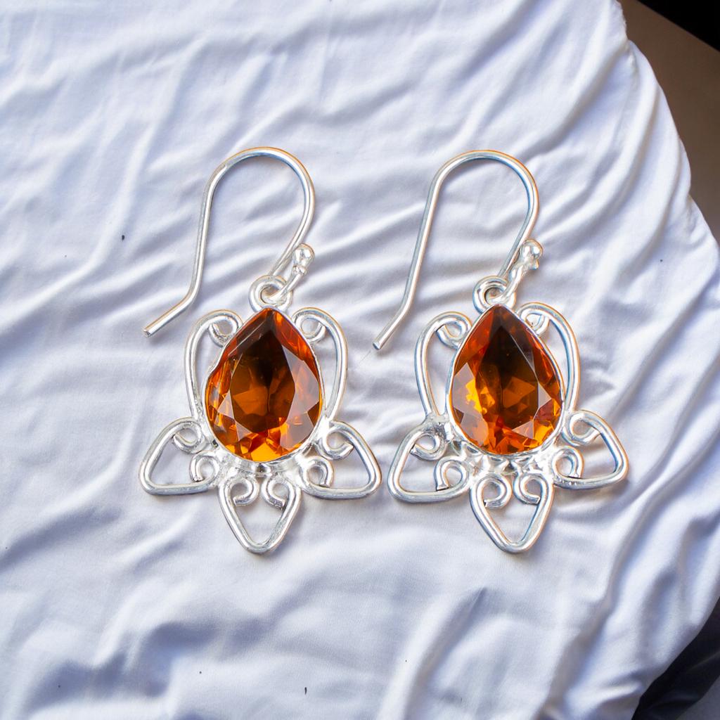 Natural Citrine Gemstone 925 Sterling Silver Pretty Jewelry Women Earrings 1.70" EE-40-1