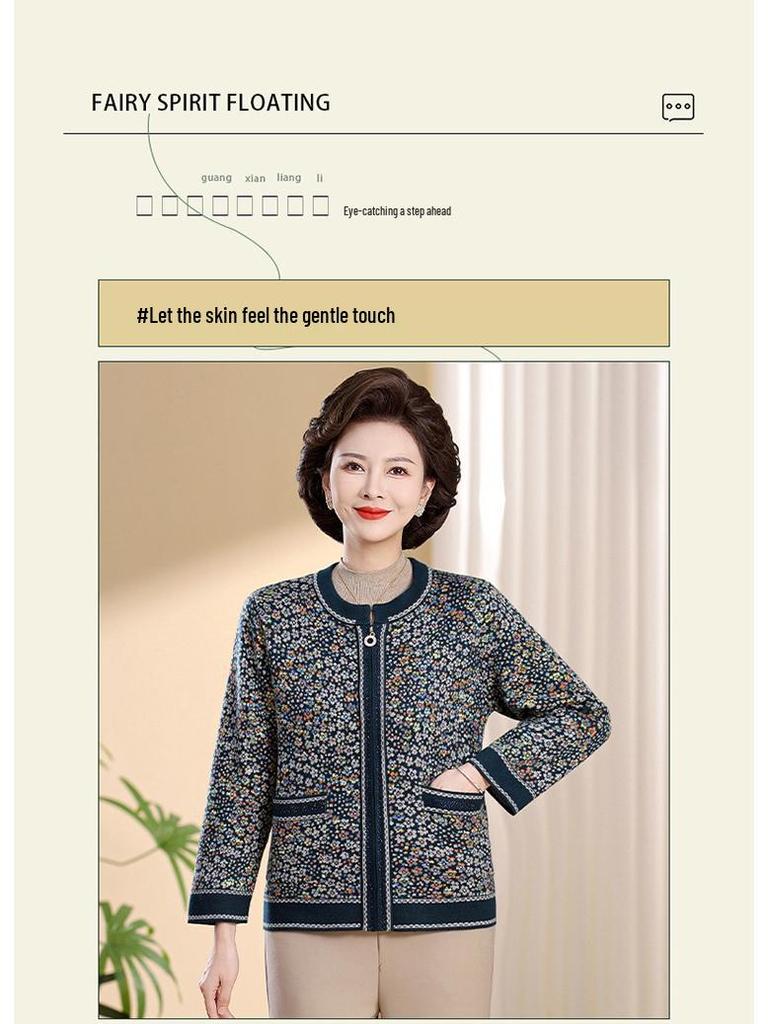 Women's Autumn Knit Cardigan for Middle-aged and Elderly 