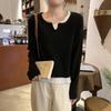 Spring New Design Sense Lazy Wind Fake Two-piece Neck Knitted Sweater Women's Casual and Thin Commuter Primer