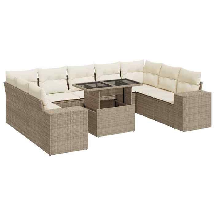 Maison Exclusive - Salon de jardin avec coussins 10 pcs beige résine tressée