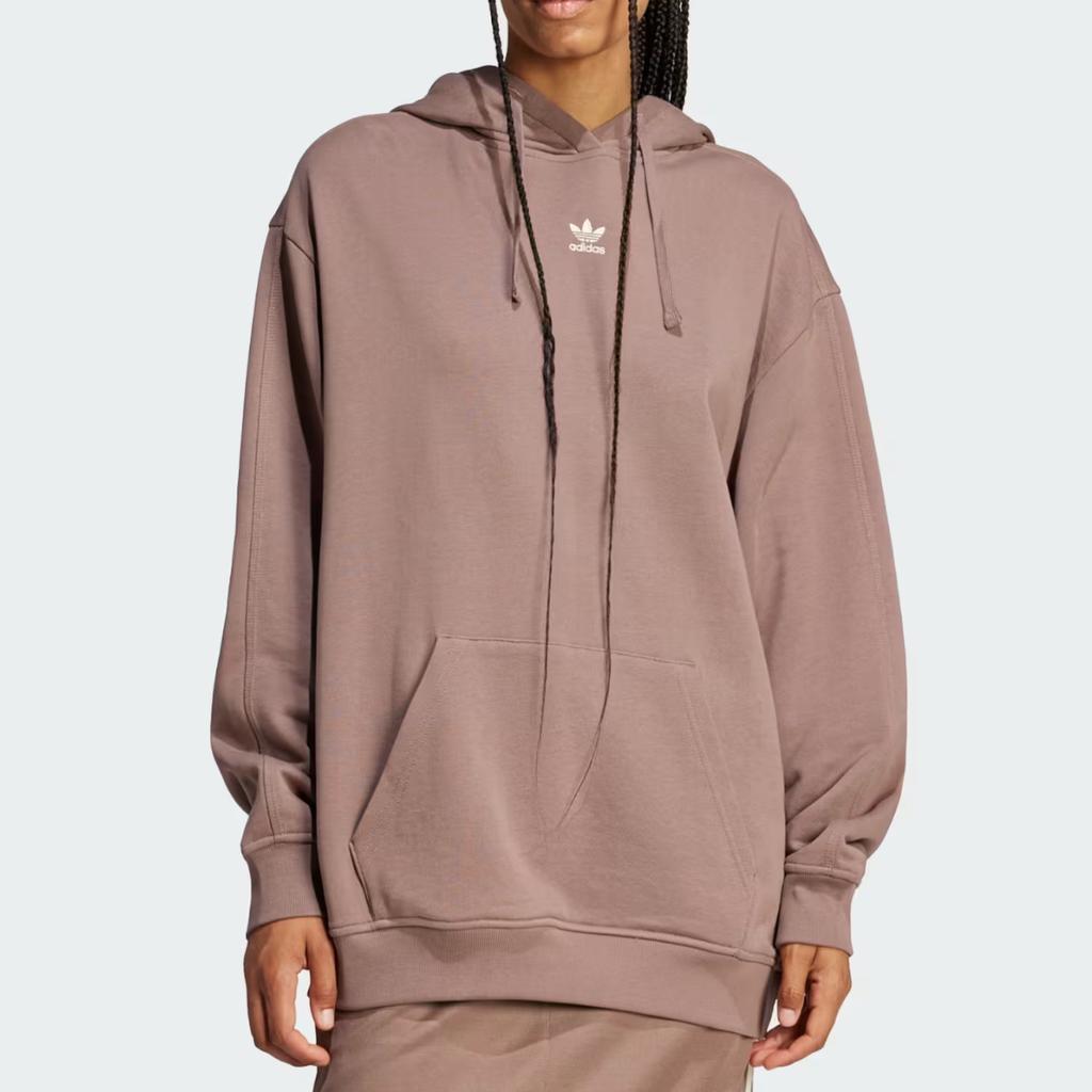 Adidas Originals Loose Fit Hooded Long Sleeve Pocket Pullover Sweatshirt Women sweatshirt Brown JC8981