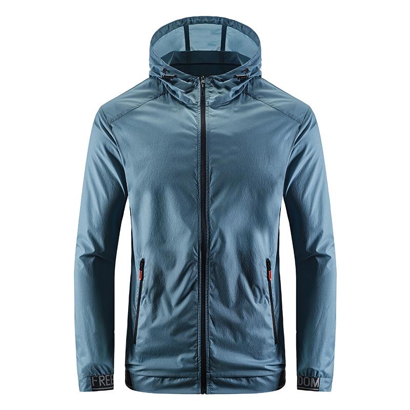 Sommer Kapuzenjacke Langarm Herren Lässig Jugend Einfarbig Kleidung Outdoor Leicht und Atmungsaktiv Schnelltrocknend Skin-Kleidung Herren