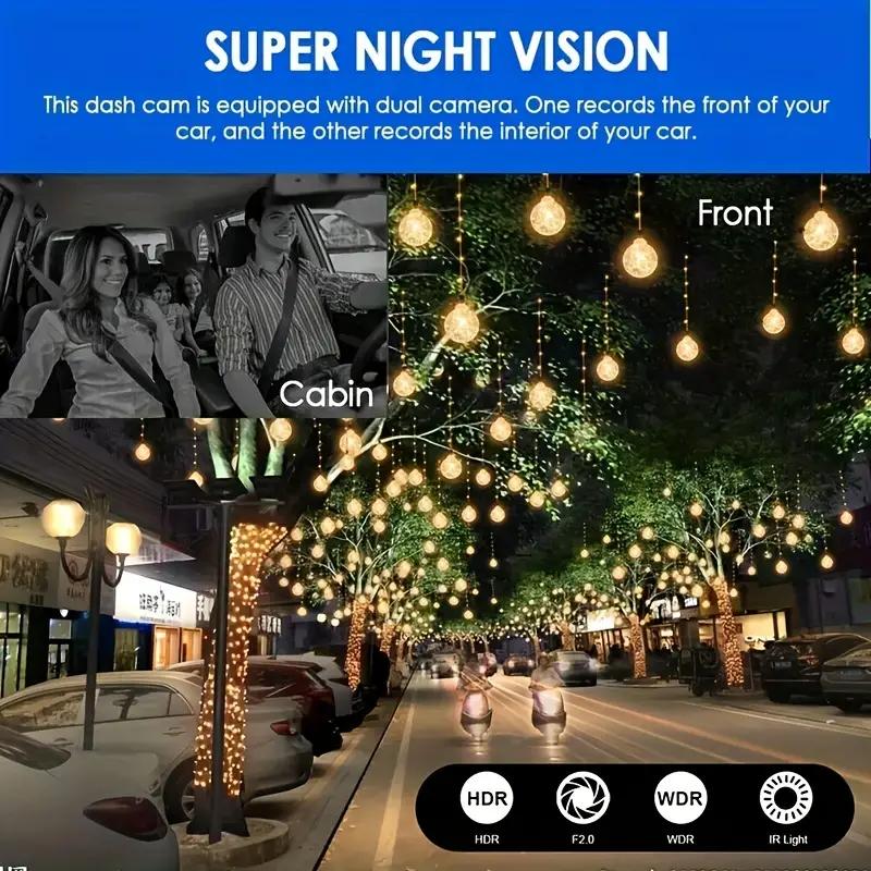 1080P dobbel kamera Dash Cam for biler med IR nattsyn, sløyfeopptak og vidvinkelobjektiv - 3,16 tommers IPS-skjerm