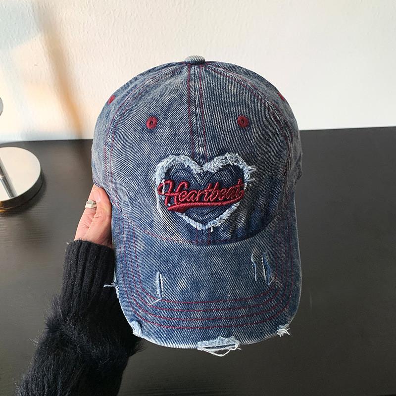 Casual Vintage Wash Denim Cap Women With Unique Distressed Look For Wear Daily