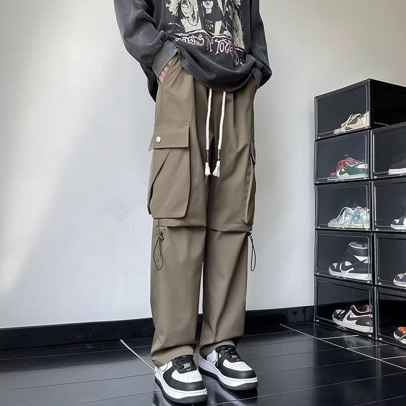 Overalls boys autumn new high street ins tide brand loose straight casual pants fashion multi-pocket pants