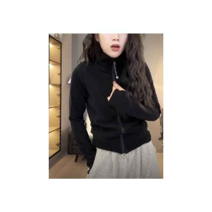 Autumn and Winter Versatile Women s Temperament Sweater Solid Color Zipper Top Fashion Casual Versatile Cardigan Jacket M чёрный 2249₽