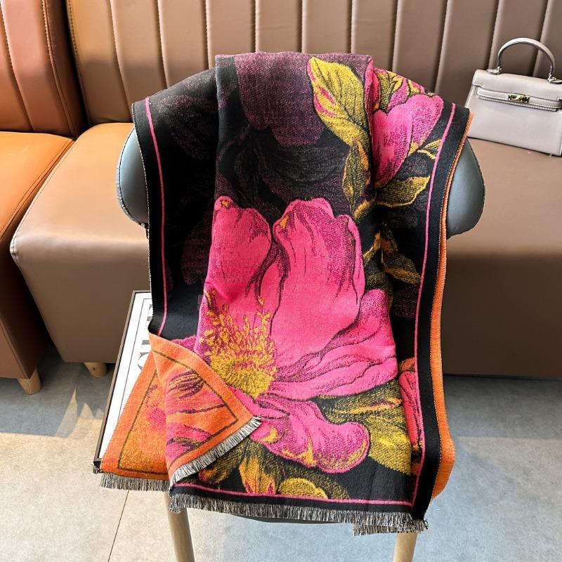 Women Elegant Versatile Fashion Thick Warm Flower Imitated Cashmere Scarf