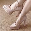 New Nude Patent Leather with Waterproof Table Mary Jane Shoes, New Super High Heels Are Not Tired, Thick Heels and High Heels.