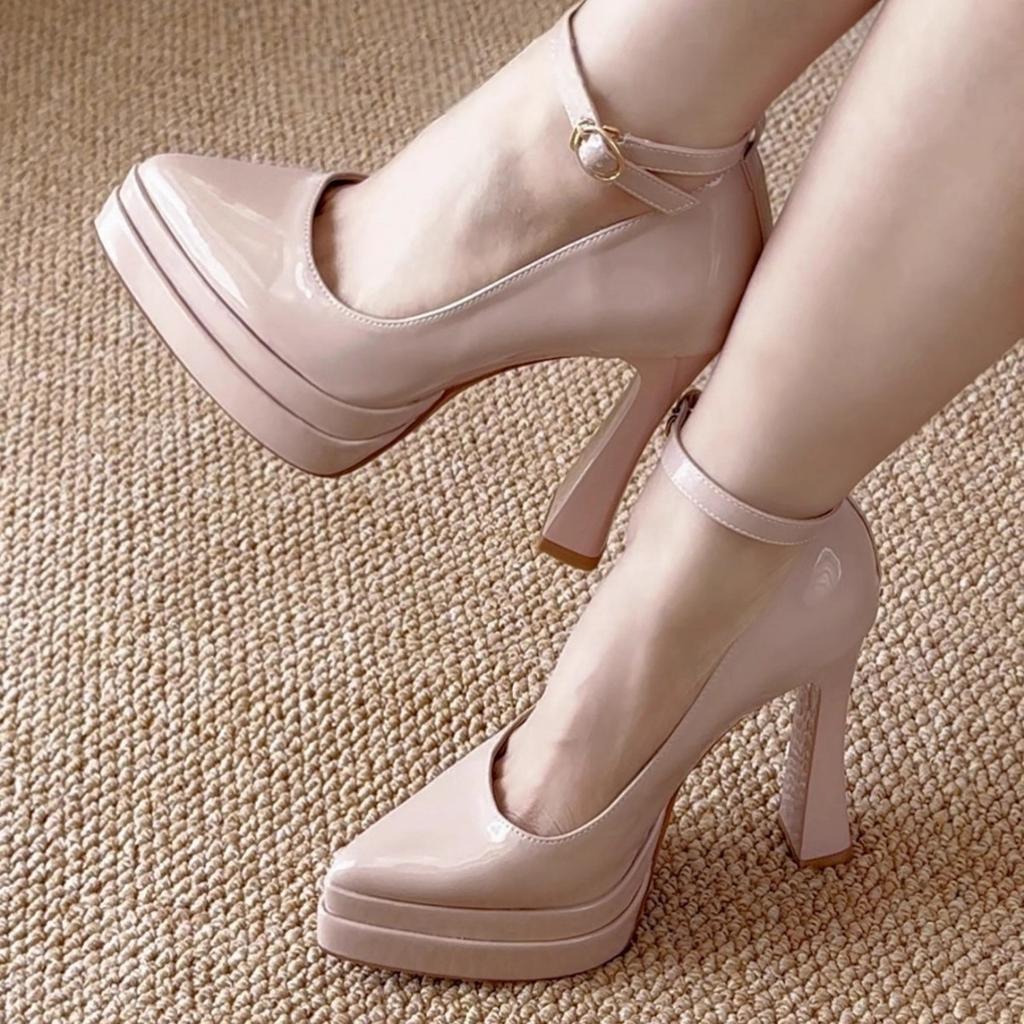 New Nude Patent Leather with Waterproof Table Mary Jane Shoes, New Super High Heels Are Not Tired, Thick Heels and High Heels.