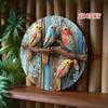 Retro Round Tin Sign Colorful Birds On Branch Aluminum Wall Art For Home