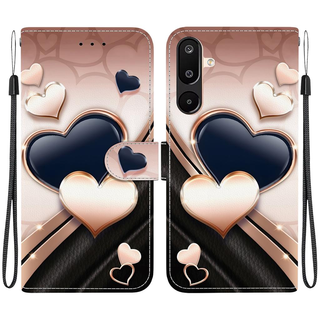 Handmade PU Leather Flip Case for Samsung Galaxy M16/F16/M36 (M166P/E166P/M366B)- Anti-Slip Shockproof Cover with Wrist Strap & Heart/Rose Cat Designs